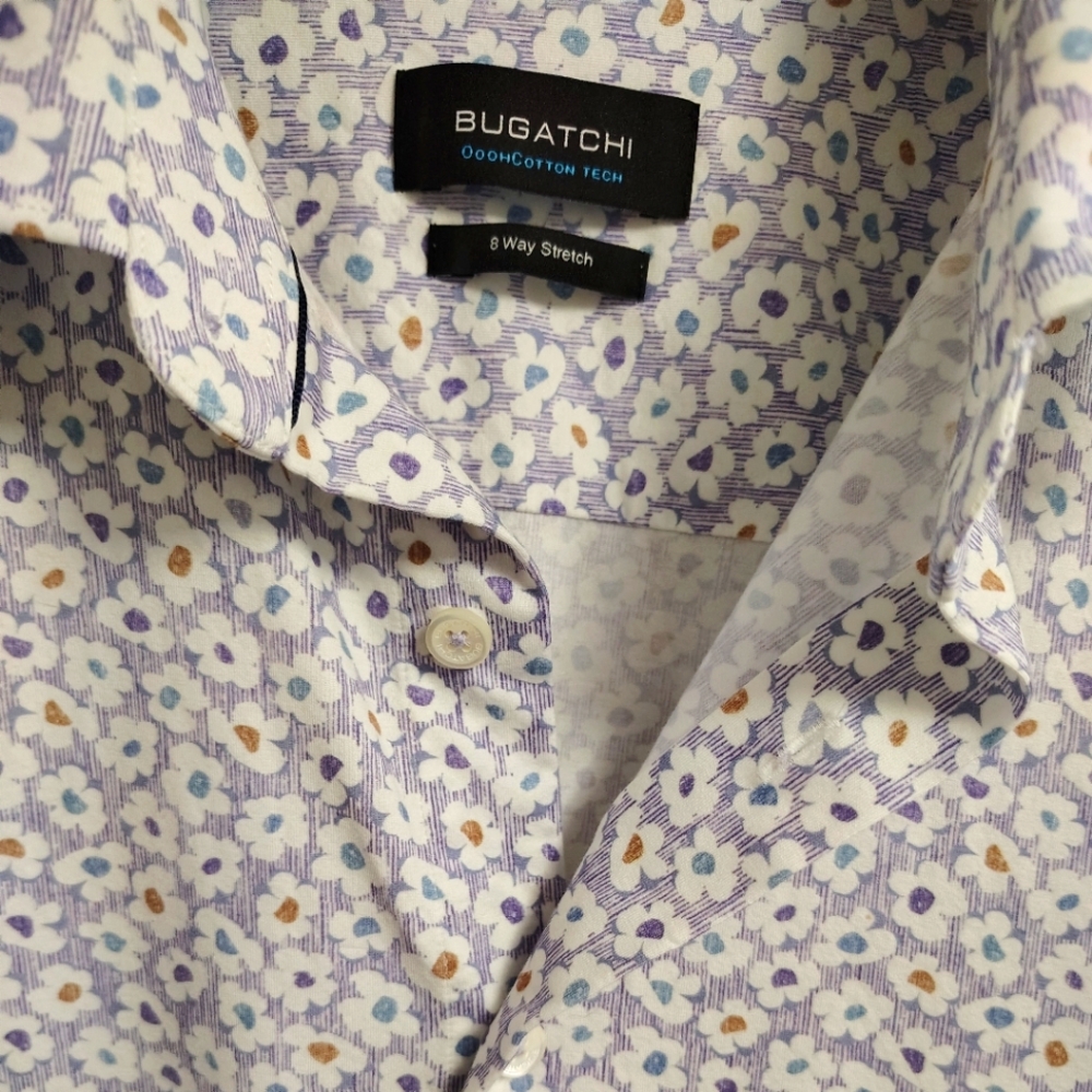 Bugatchi Men's Floral Button Down Shirt - Purple and White